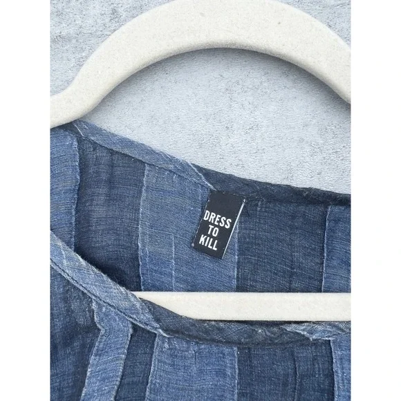 Dress To Kill Blue Striped Cotton Lagenlook Midi Pocket Tank Dress Made USA OS - Picture 6 of 9